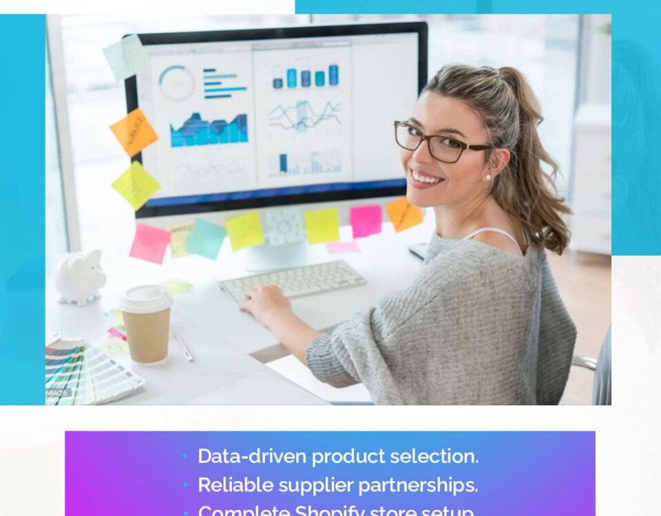 Promotional graphic describing the AIcommerce framework for building and scaling a data-driven Shopify business.