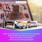 It shows two hands pointing at a screen displaying a sales funnel and analytics charts. The surrounding text emphasizes a data-driven approach, reliable suppliers, and support for Shopify.