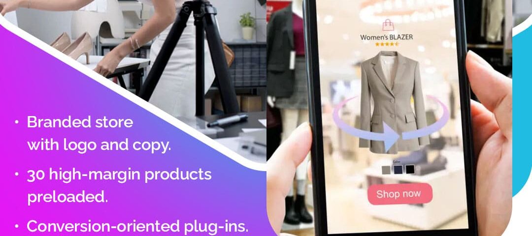 Comprehensive marketing visual for AIcommerce, featuring images and key features of the mentorship program.