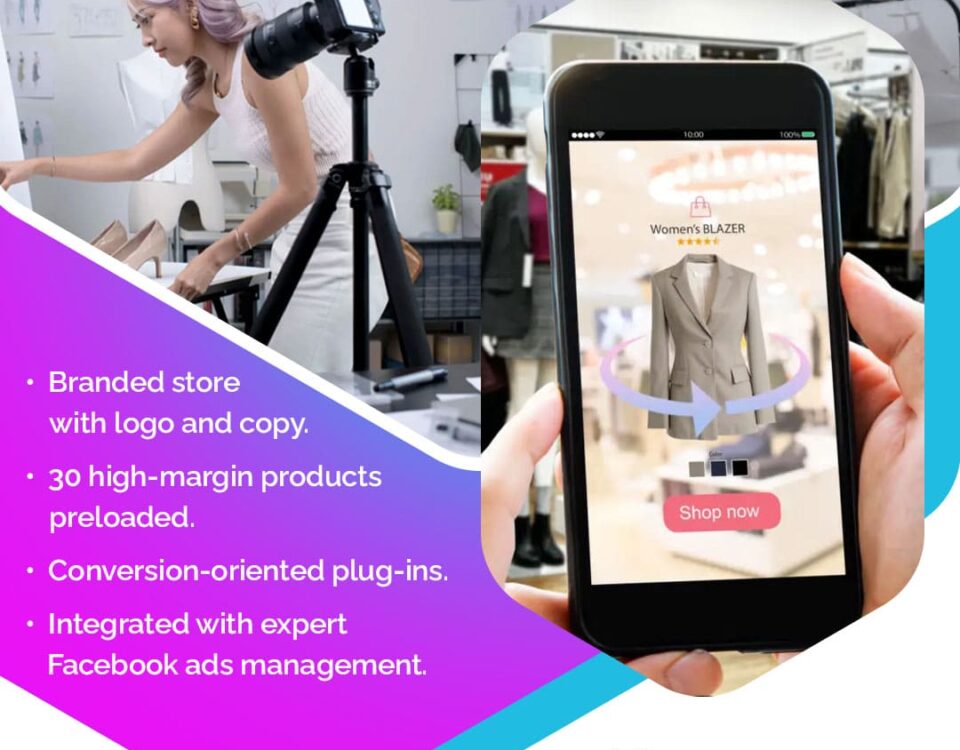 Comprehensive marketing visual for AIcommerce, featuring images and key features of the mentorship program.