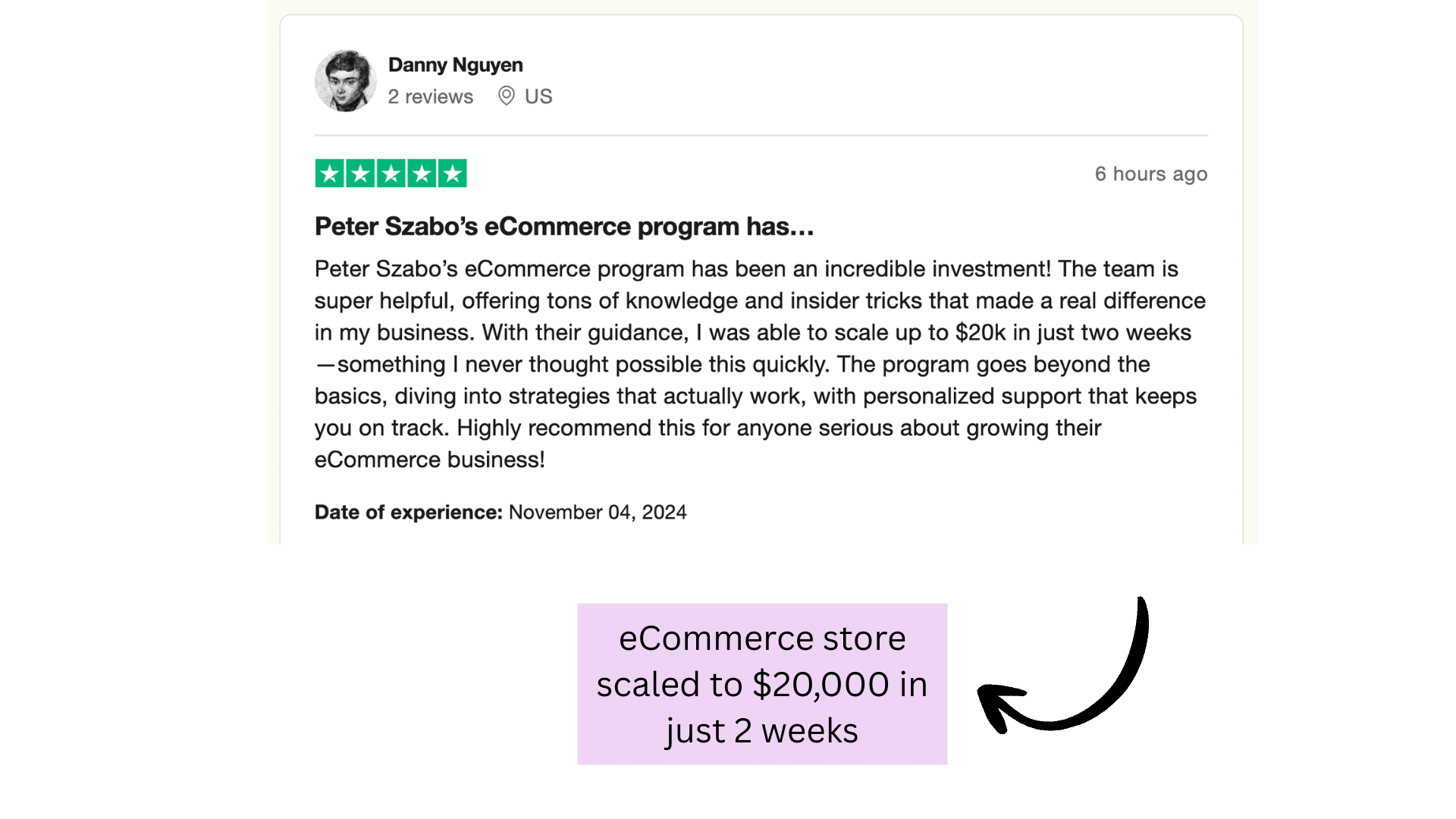 Client testimonial screenshot